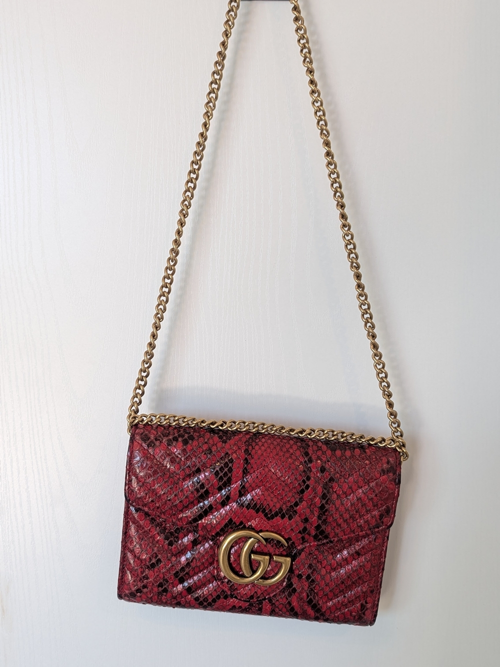 Gucci Red Python Print GG Marmont Wallet On Chain